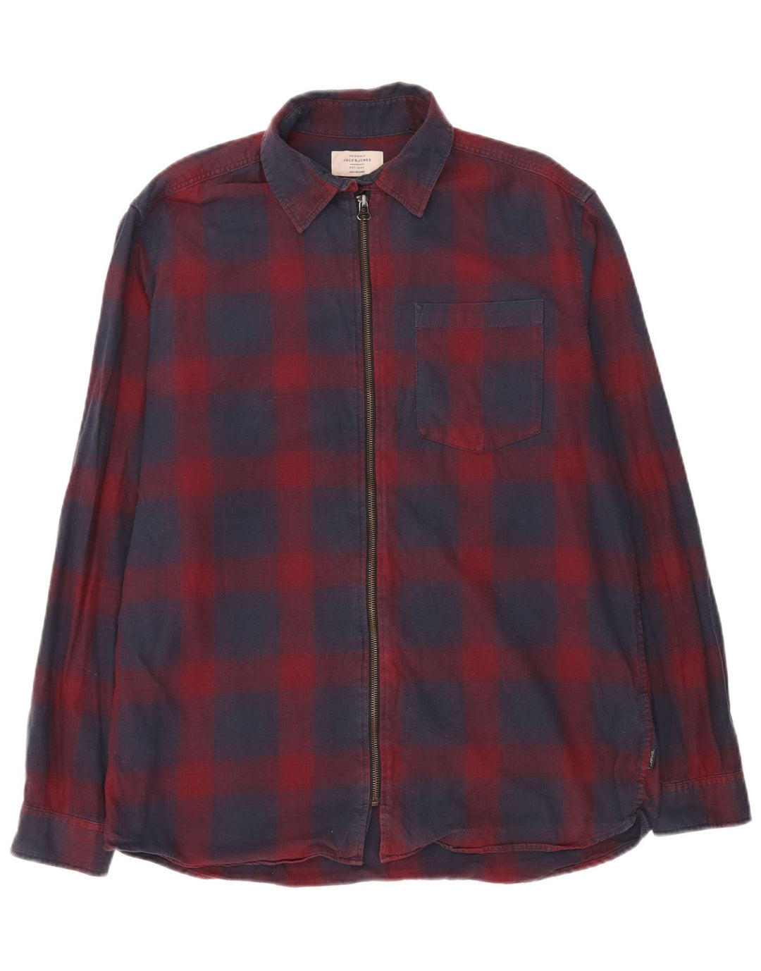 Koszula męska Jack & Jones z pełnym zamkiem i regularnym krojem, duża niebieska bawełniana krata