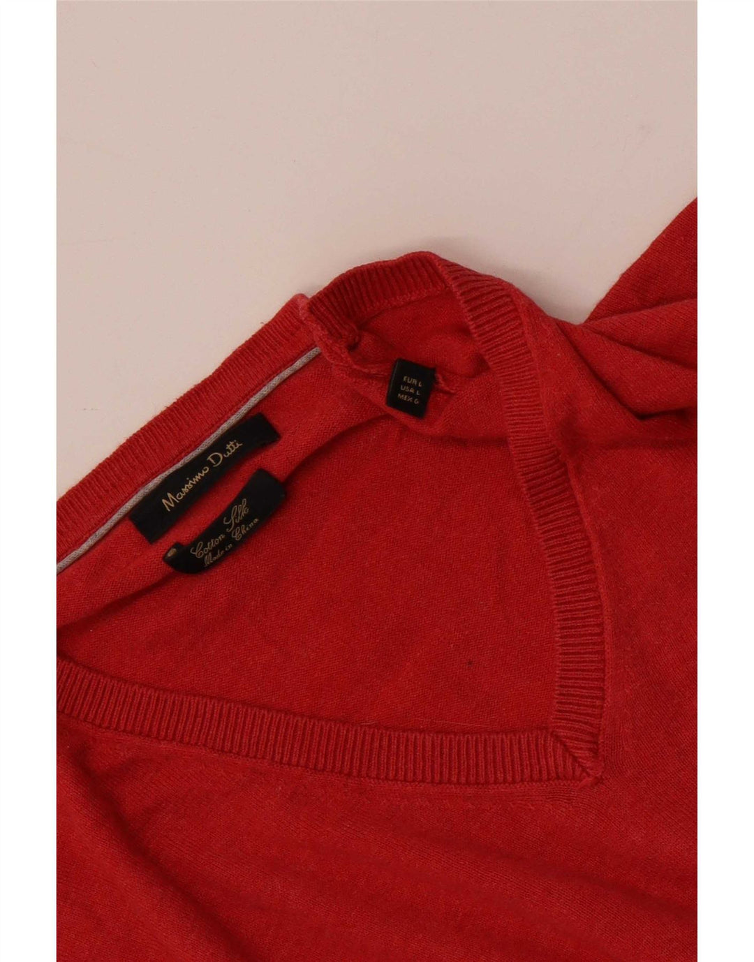 Męski sweter Massimo Dutti z dekoltem w kształcie litery V, duży, czerwony, bawełniany