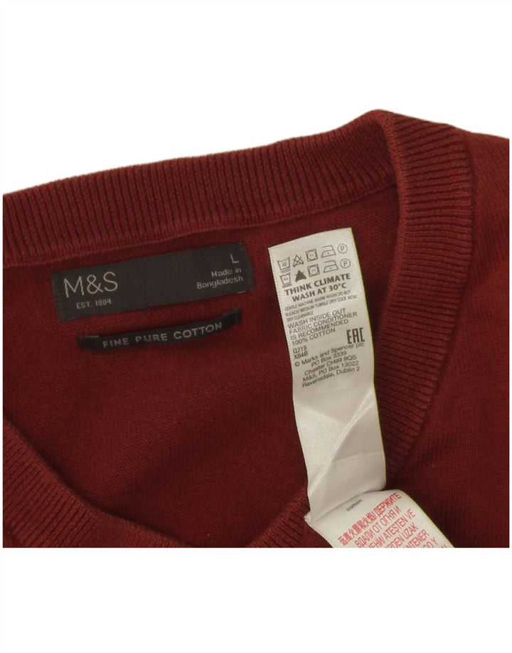 Marks & Spencer Męski sweter z dekoltem w kształcie litery V, duży, bordowy, bawełniany