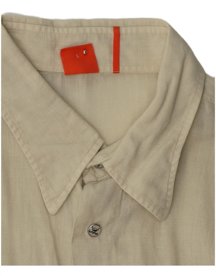 HUGO BOSS Mens Short Sleeve Shirt Large Green Linen