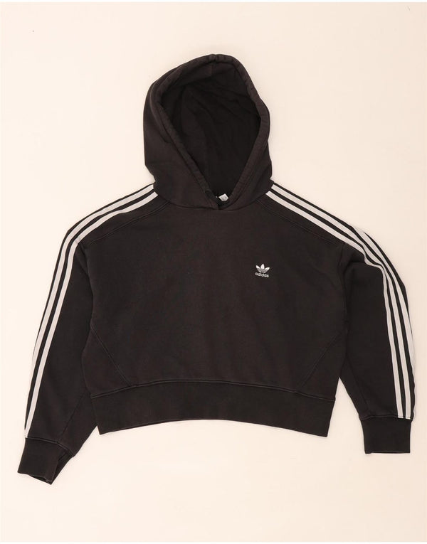 Adidas Womens Crop Oversized Hoodie Jumper UK 12 Medium Black Cotton