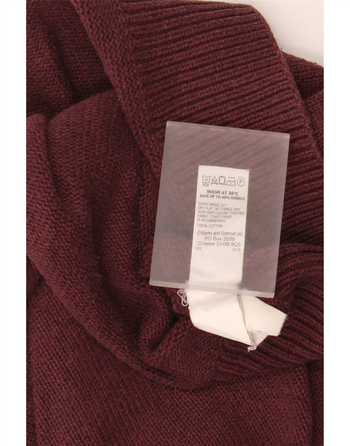 Marks & Spencer Męski sweter z szalowym dekoltem, średni bordowy bawełniany