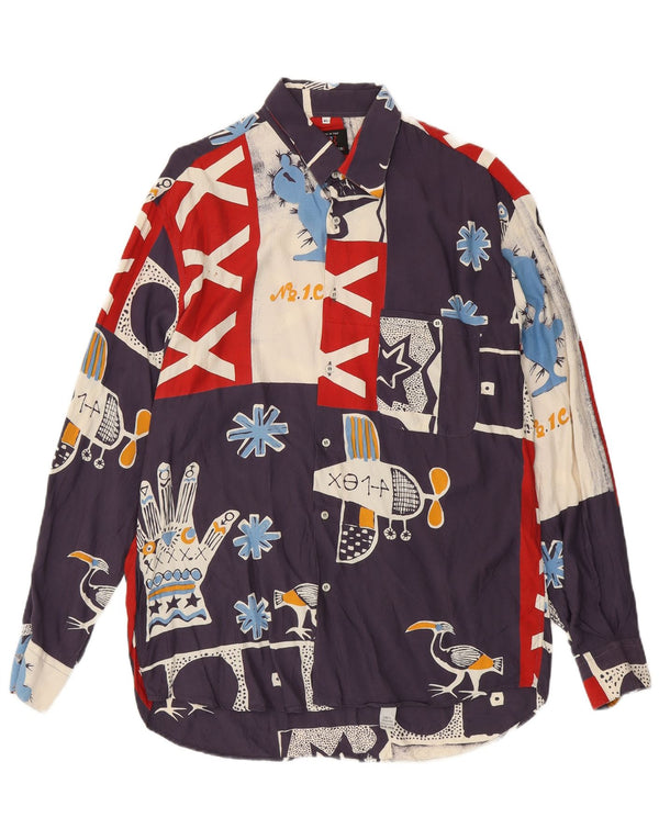 Enara Camice Mens Abstract Pattern Shirt XL Navy Blue Viscose