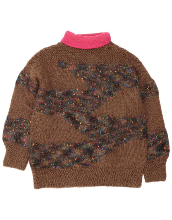 Sweter damski w stylu vintage z wywijanym dekoltem UK 14, duży, brązowy, nakrapiany