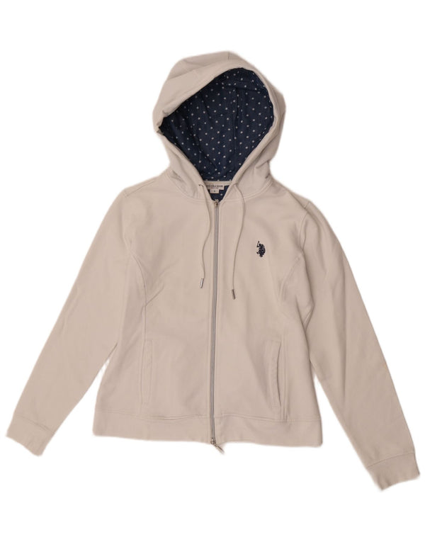 US Polo Assn. Damski sweter z kapturem i zamkiem błyskawicznym UK 10, mały, biały, bawełniany