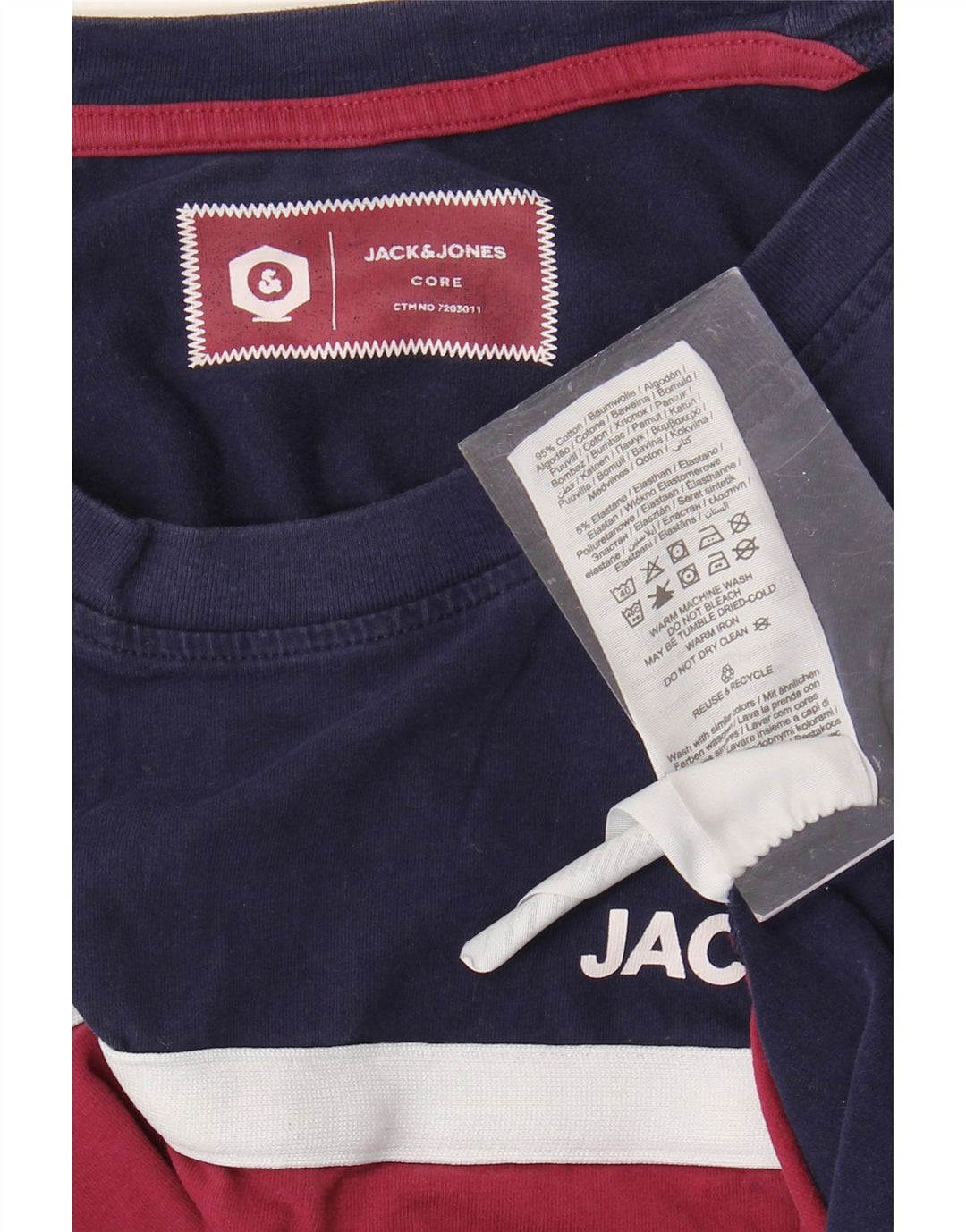 JACK & JONES Mens Core Graphic T-Shirt Top Medium Navy Blue Colourblock