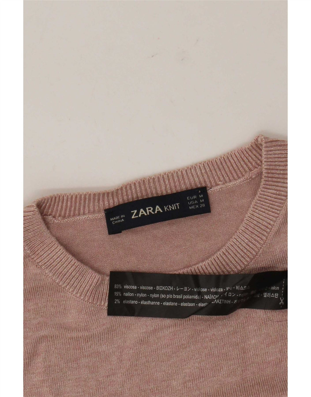 Damski sweter z okrągłym dekoltem Zara UK 12 Średni różowy wiskoza