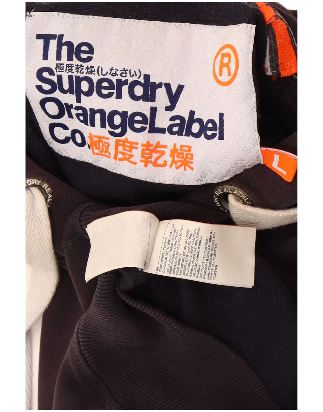 Męski sweter z kapturem Superdry, duże, granatowe, bawełniane logo