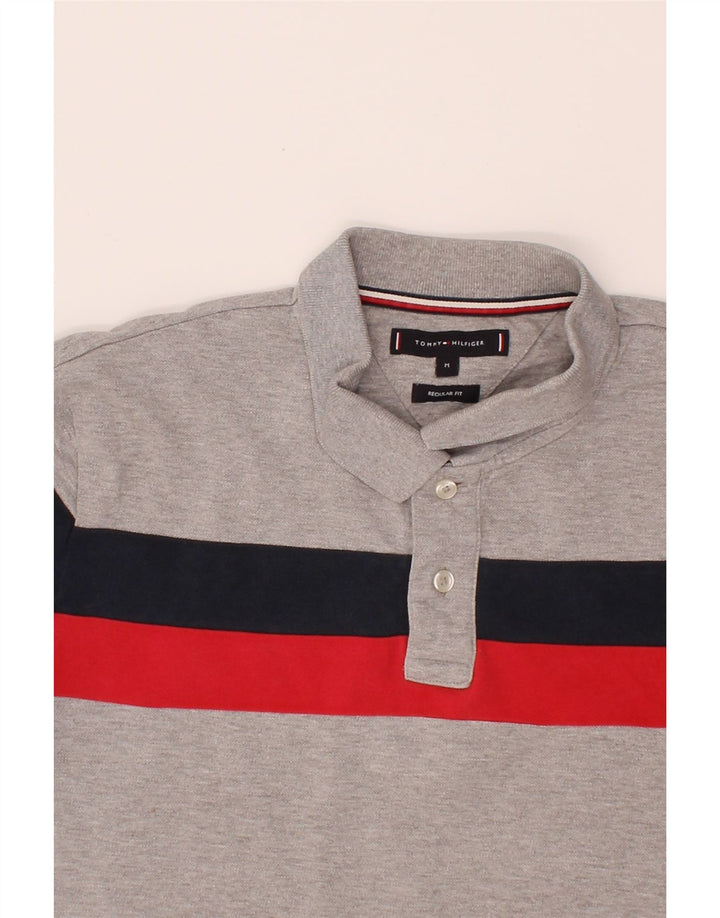 TOMMY HILFIGER Mens Regular Fit Polo Shirt Medium Grey Striped Cotton Vintage Tommy Hilfiger and Second-Hand Tommy Hilfiger from Messina Hembry 