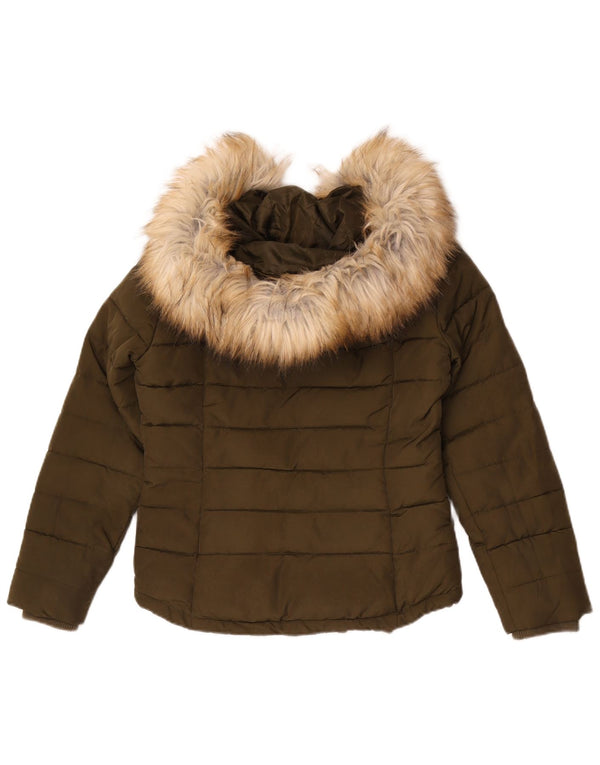 Damska kurtka z kapturem, oversize, wyściełana Topshop, UK 4 XS, khaki, poliester