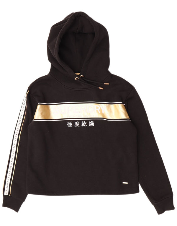 Damski sweter z kapturem Superdry Graphic UK 14, duża, czarna, bawełniana z blokami kolorów