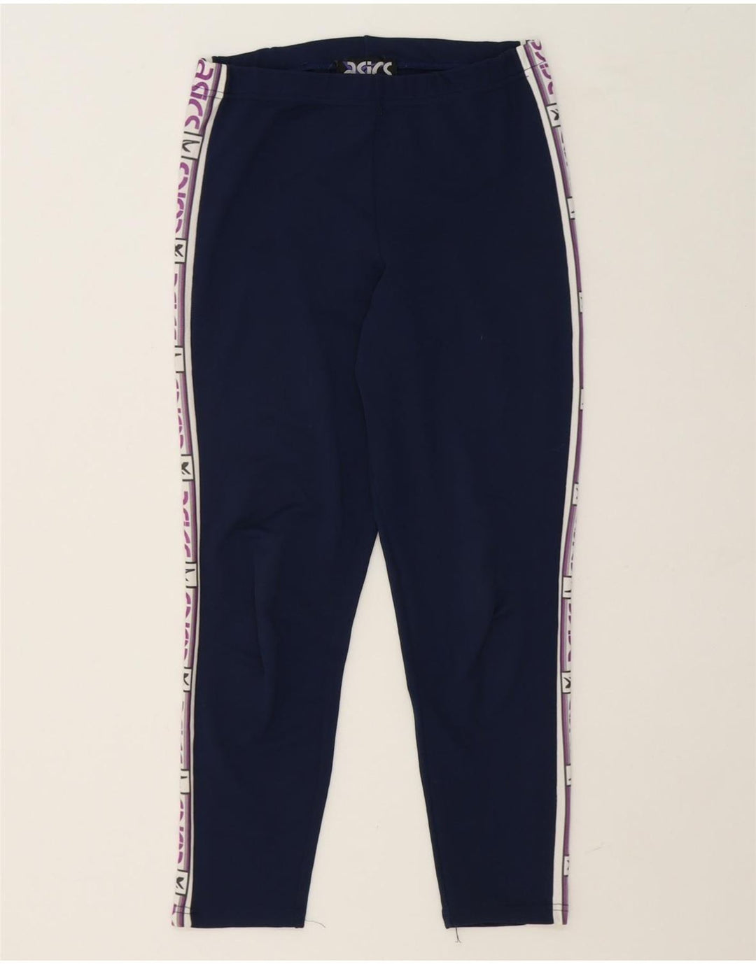 ASICS Womens Graphic Leggings UK 14 Medium  Navy Blue Vintage Asics and Second-Hand Asics from Messina Hembry 