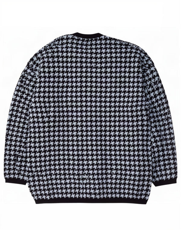 Sweter damski Maglieria UK 16, duży, granatowy, wełniany w pepitkę