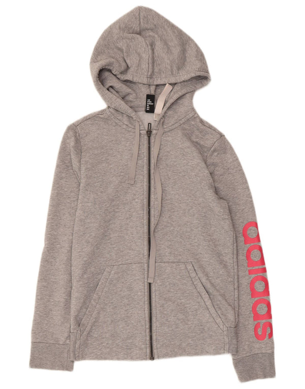 Damski sweter Adidas z grafiką i zamkiem błyskawicznym, UK 8/10, mały, szary, nakrapiany, bawełniany