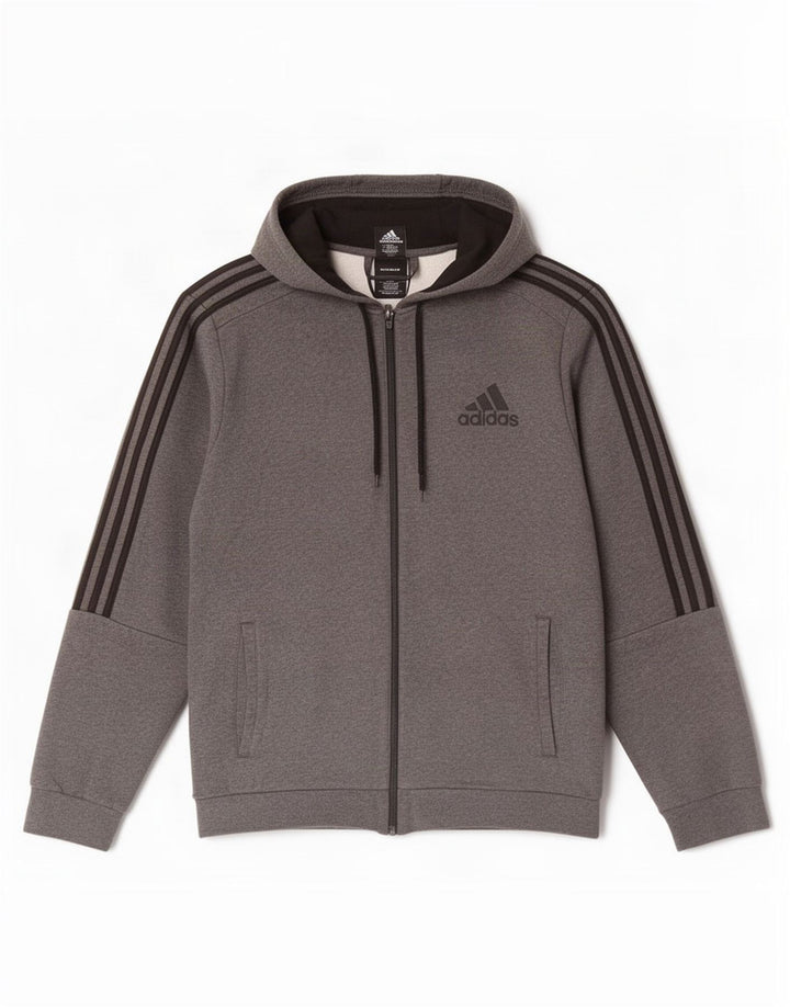 Adidas Męski sweter z kapturem i zamkiem błyskawicznym, duży, szary
