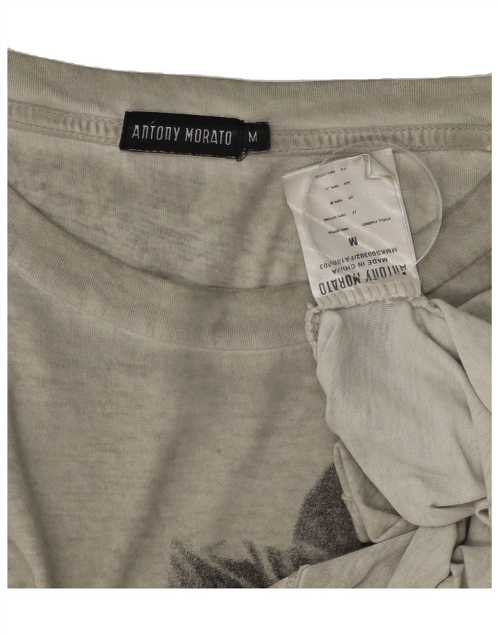 ANTONY MORATO Womens Graphic T-Shirt Top UK 14 Medium Grey Vintage Antony Morato and Second-Hand Antony Morato from Messina Hembry 