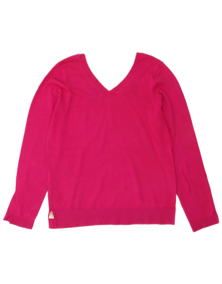 Sweter damski Massimo Dutti z dekoltem w kształcie litery V, UK 14, średni różowy, bawełniany