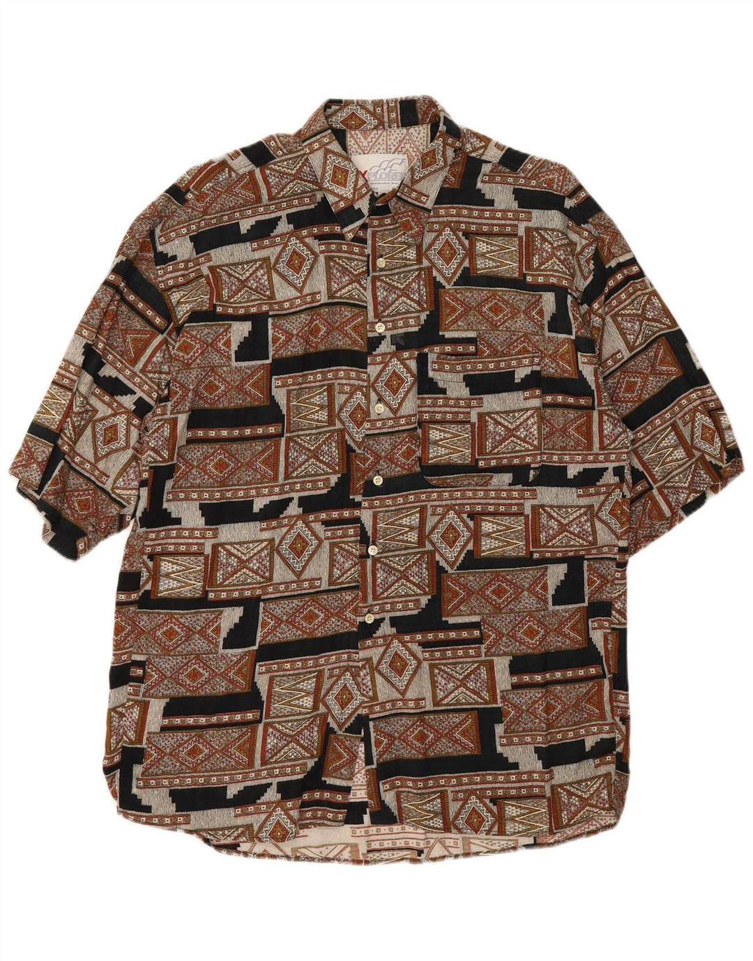 Męska koszula z krótkim rękawem Explorer XL, brązowa, geometryczna