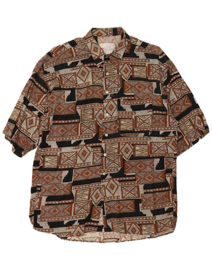 Męska koszula z krótkim rękawem Explorer XL, brązowa, geometryczna