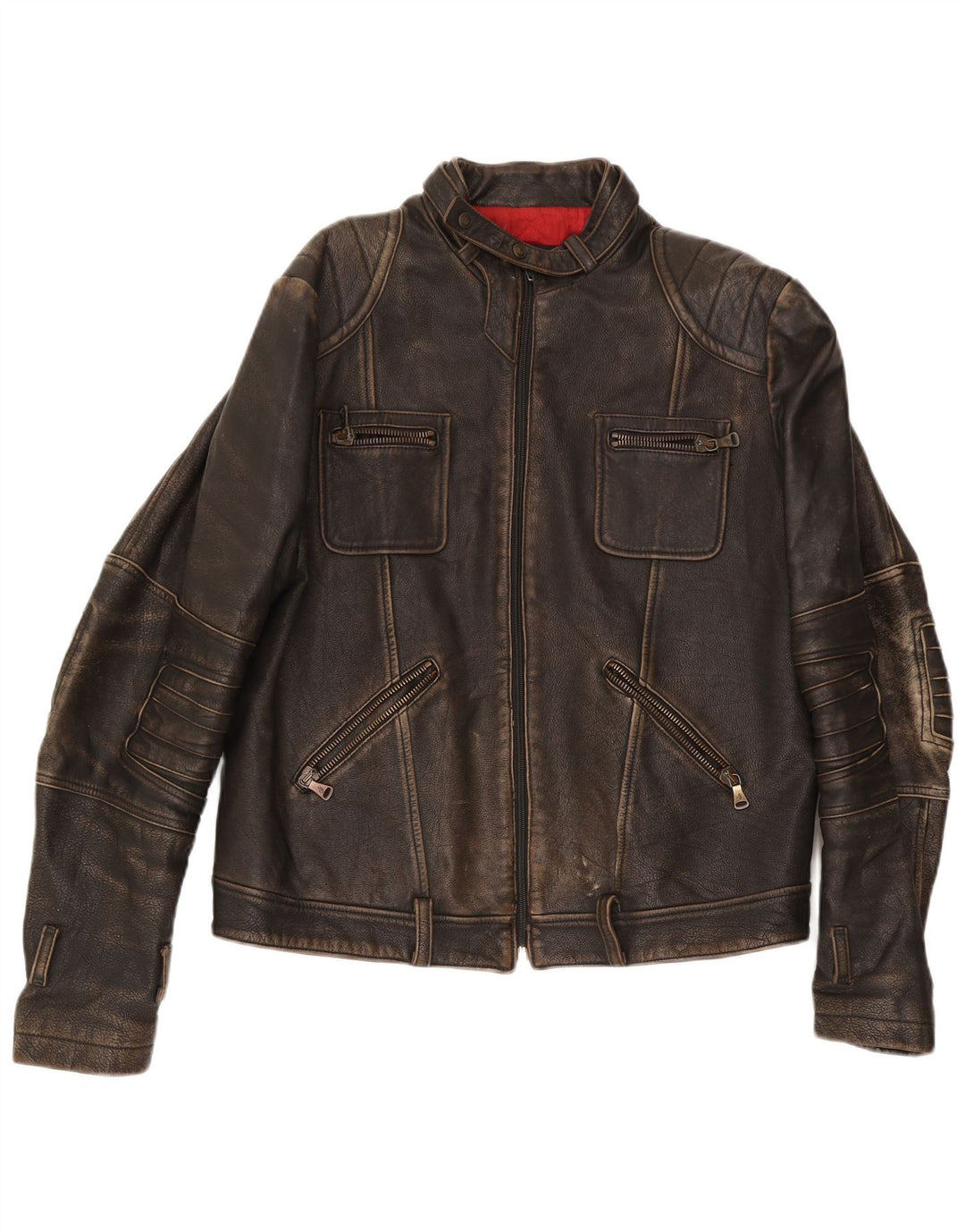 Męska skórzana kurtka racer GF Ferre UK 42 XL, brązowa skóra