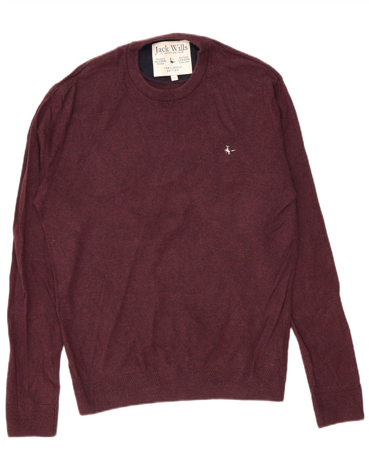 Męski sweter Jack Wills z okrągłym dekoltem, średnia bordowa bawełna