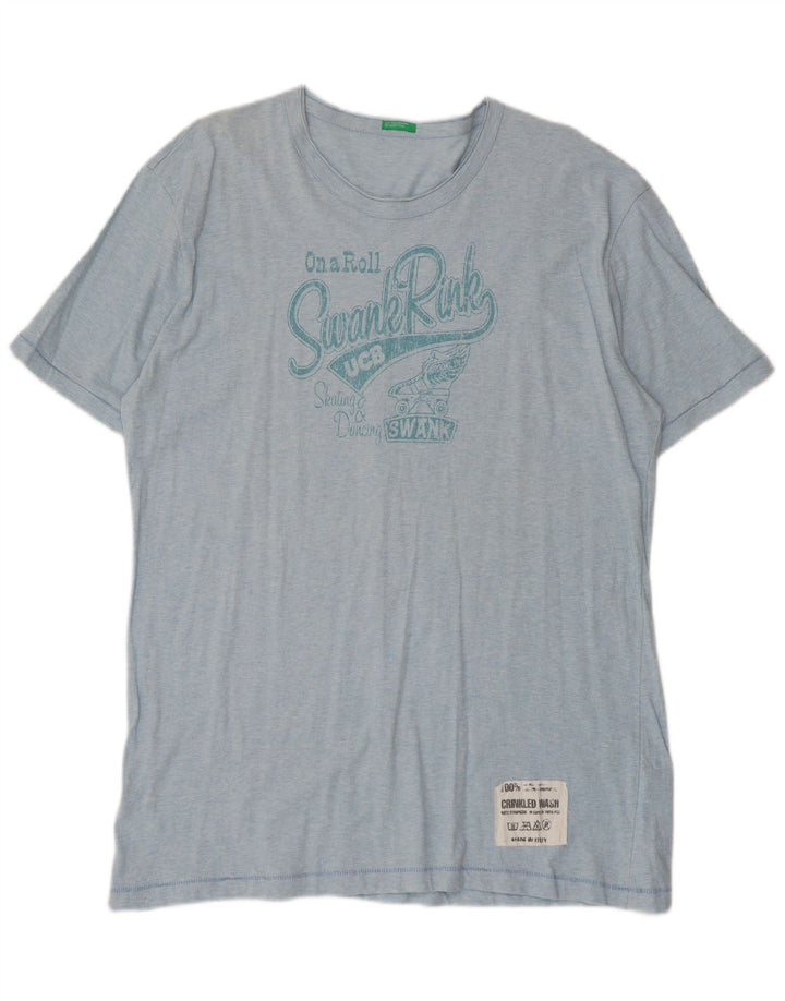 Męska koszulka z grafiką Benetton Top 2XL, niebieska, bawełniana