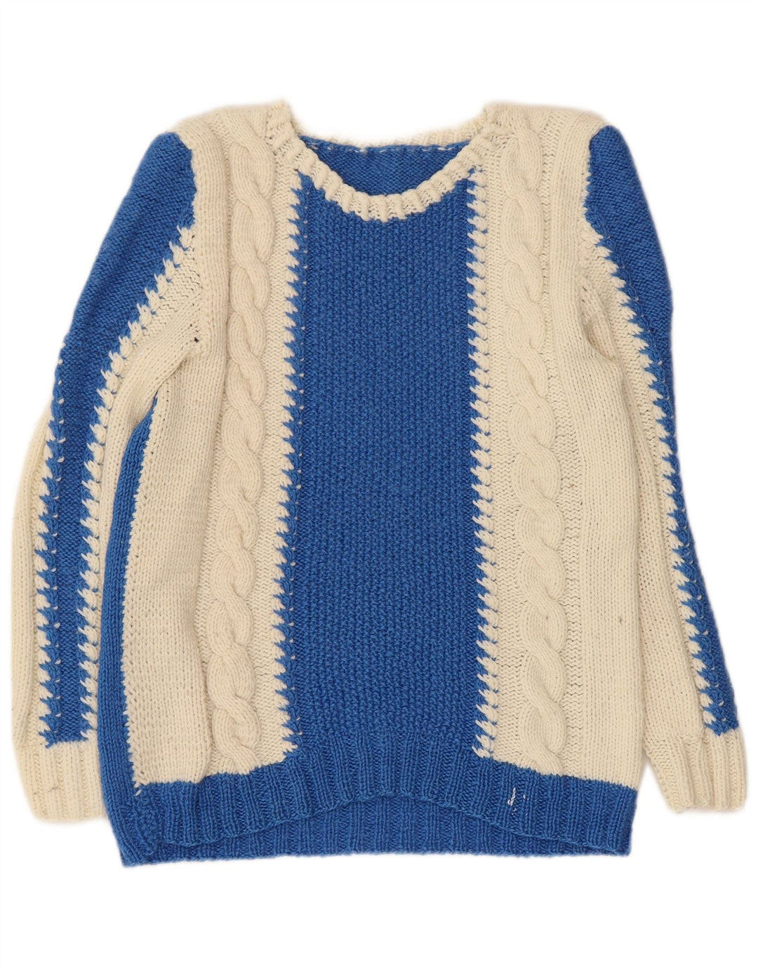 Sweter damski VINTAGE z dekoltem w kształcie litery V, UK 10, mały, niebieski, z blokami kolorów