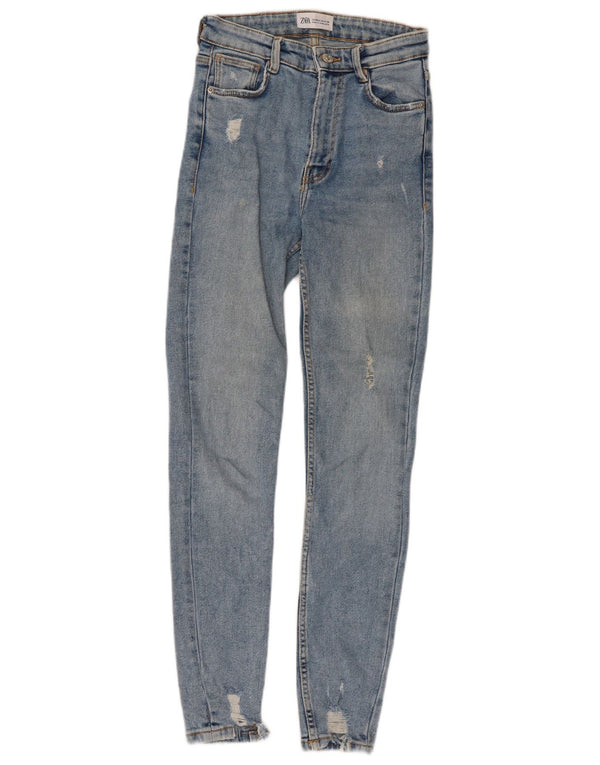 Damskie dżinsy rurki Zara w trudnej sytuacji EU 34 2XS W24 L26 Niebieskie