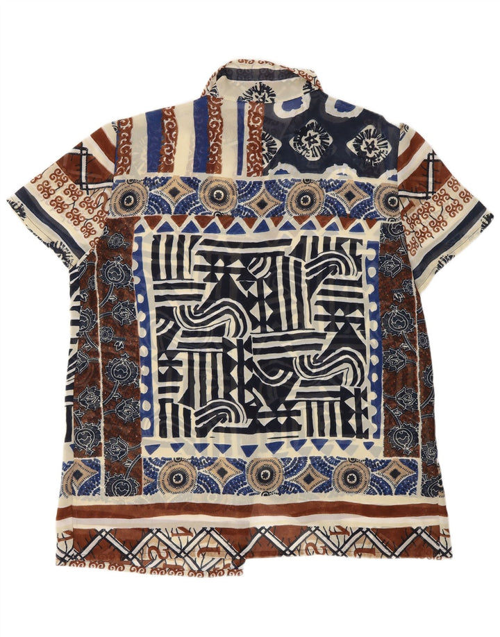 Vintage damska prześwitująca bluzka koszulowa UK 18 XL wielokolorowa geometryczna