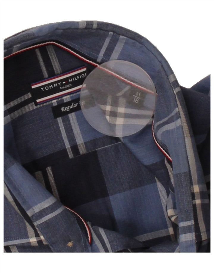 TOMMY HILFIGER Mens Tailored Shirt Size 41 16 Large Navy Blue Check Vintage Tommy Hilfiger and Second-Hand Tommy Hilfiger from Messina Hembry 