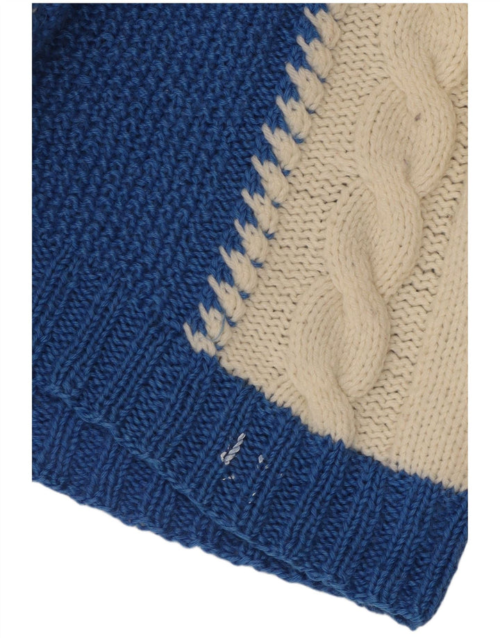 Sweter damski VINTAGE z dekoltem w kształcie litery V, UK 10, mały, niebieski, z blokami kolorów