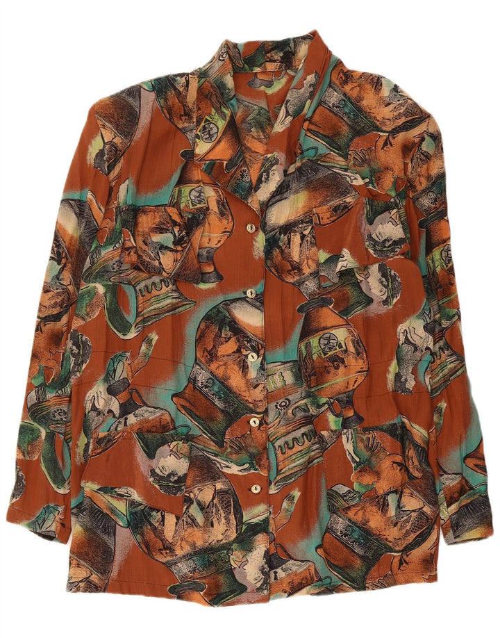 Vintage damska bluzka koszulowa w abstrakcyjny wzór UK 18 XL brązowa