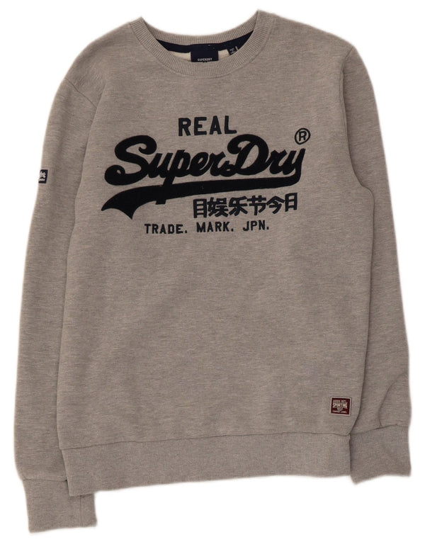 Damski sweter z grafiką Superdry UK 14, średnioszary, bawełniany