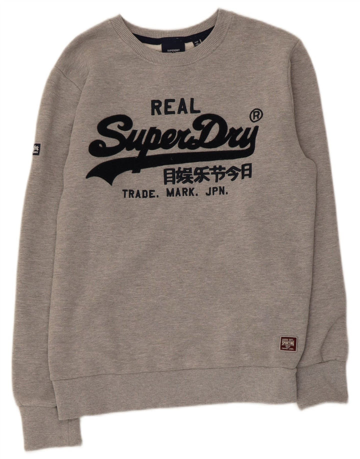 Damski sweter z grafiką Superdry UK 14, średnioszary, bawełniany