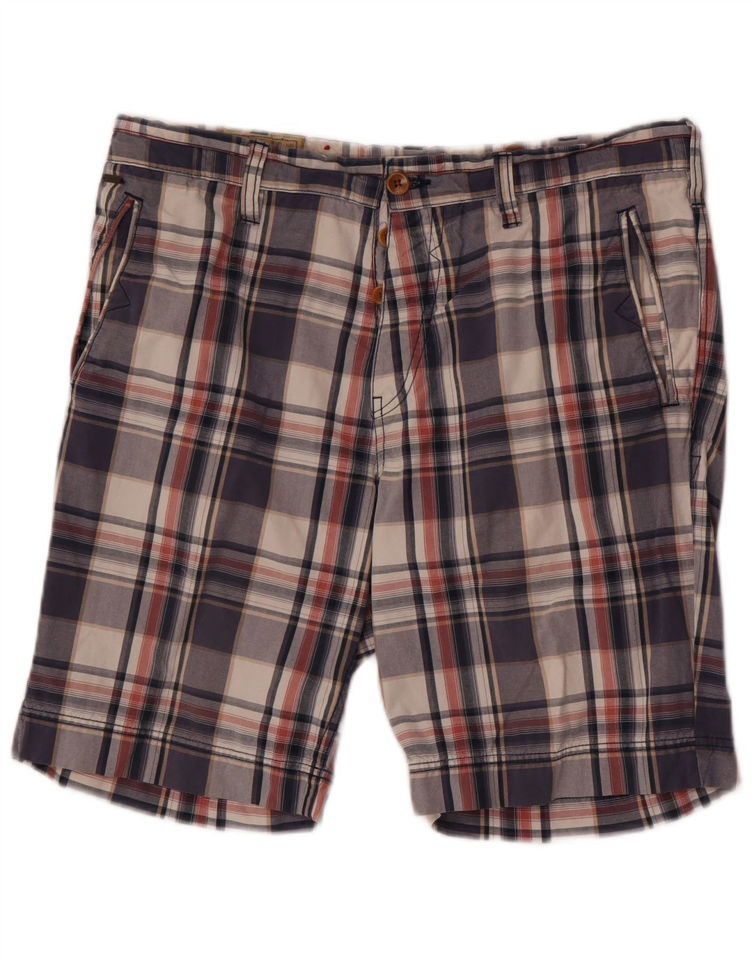 Męskie spodenki Chino Guess W34, duże, granatowe, bawełniane w kratkę