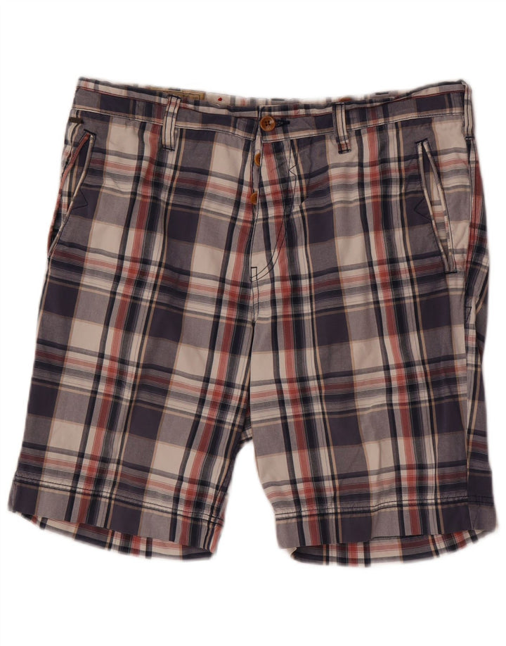 Męskie spodenki Chino Guess W34, duże, granatowe, bawełniane w kratkę