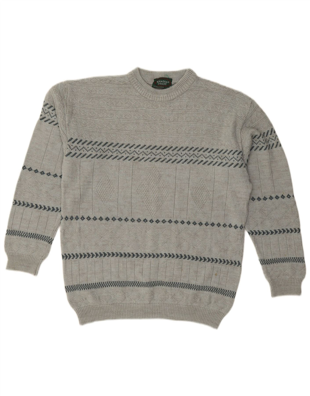 KANADYJSKI Męski sweter z okrągłym dekoltem, akryl w średnie szare paski