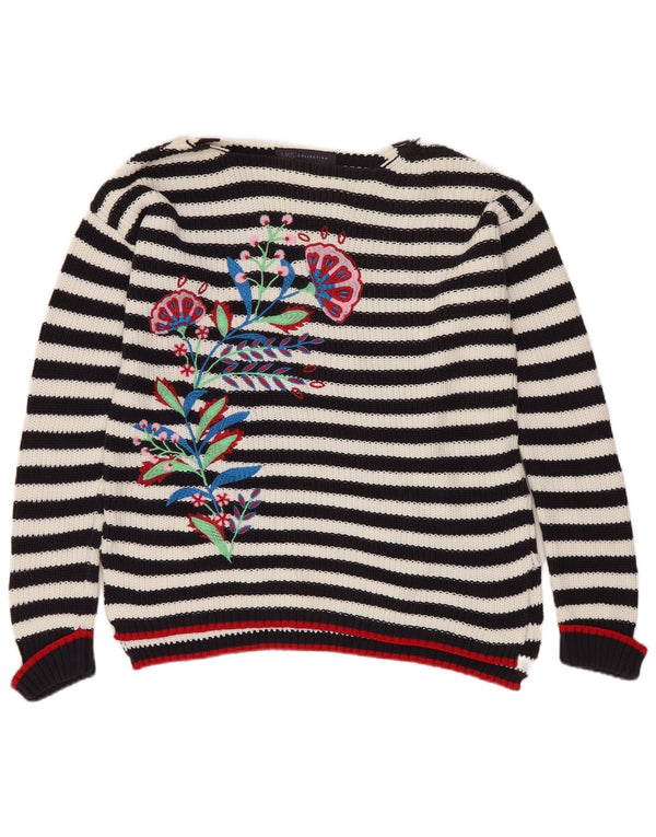 MARKS & SPENCER Womens Boat Neck Jumper Sweater UK 10 Small Black Floral