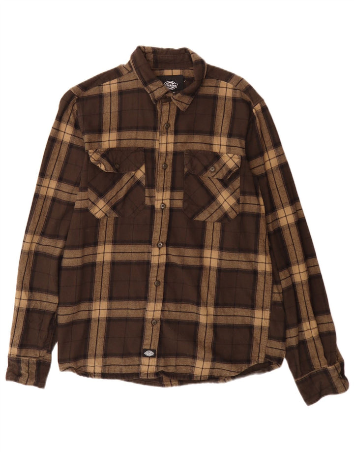 Męska koszula flanelowa Dickies w małą brązową kratkę, bawełniana