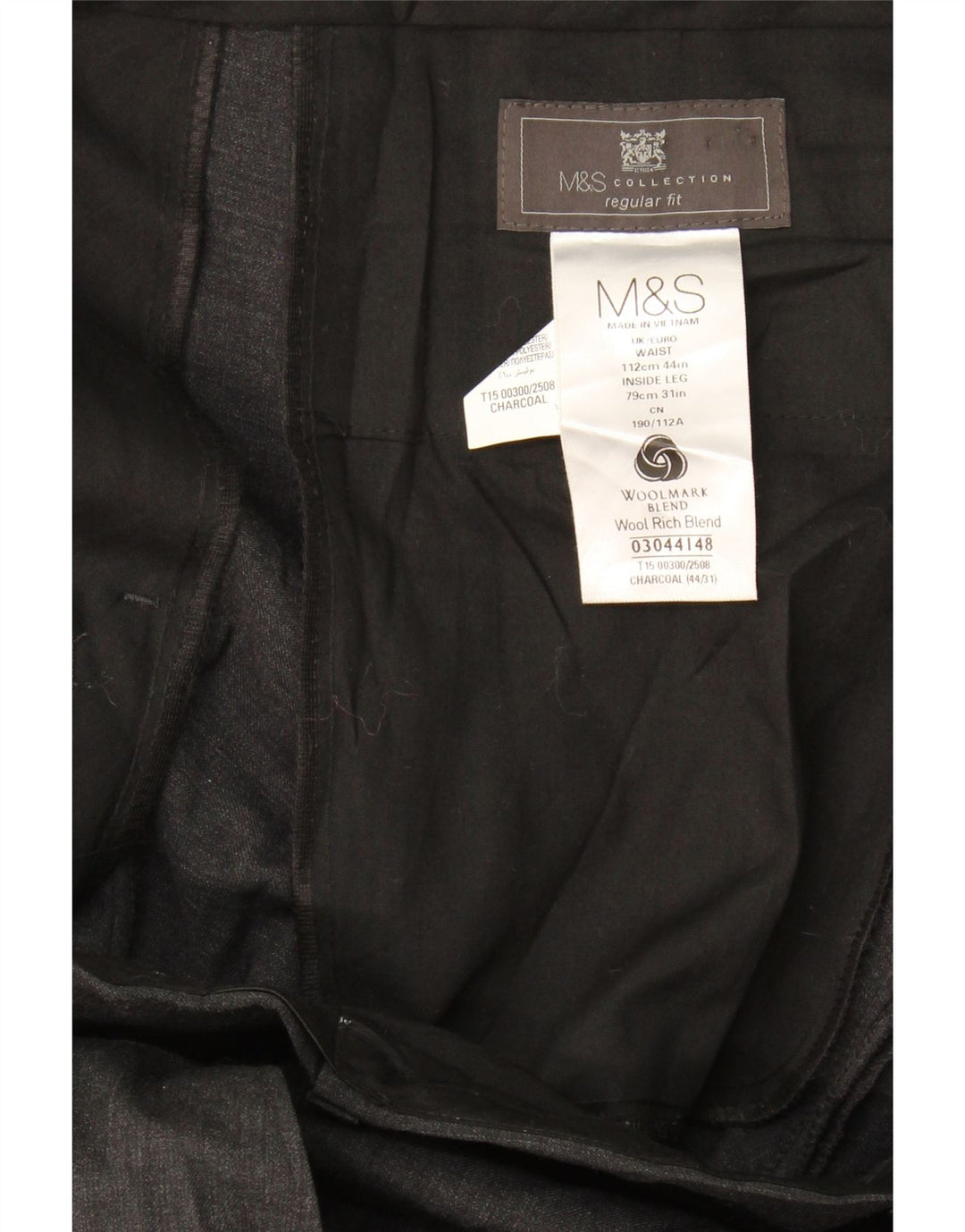 Męskie spodnie garniturowe Marks & Spencer o regularnym kroju W44 L31 Szara wełna