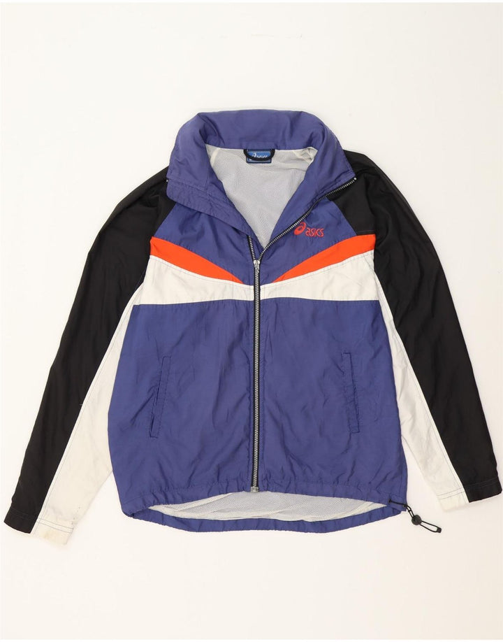 ASICS Womens Hooded Rain Jacket UK 18 XL Blue Colourblock Vintage Asics and Second-Hand Asics from Messina Hembry 