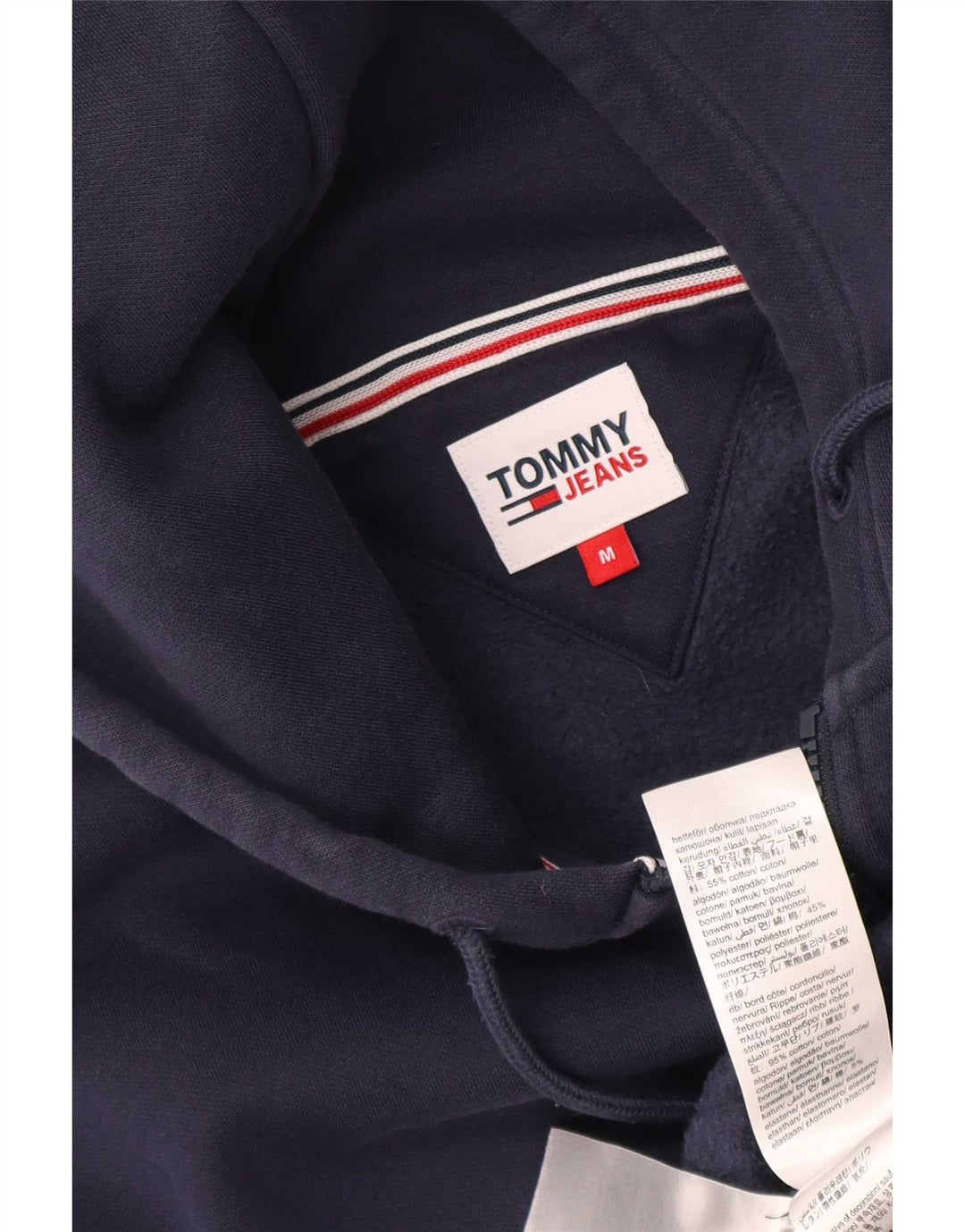 Męski sweter z kapturem i zamkiem Tommy Hilfiger, średni granatowy, bawełniany
