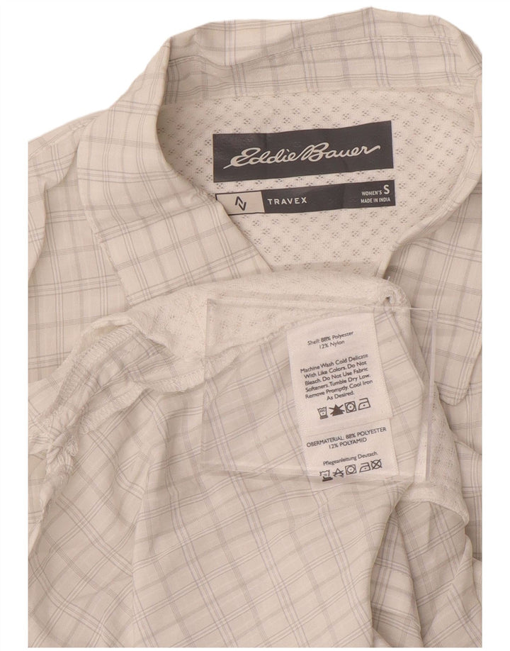 Koszula damska EDDIE BAUER UK 10, mała, biała, poliestrowa kratka