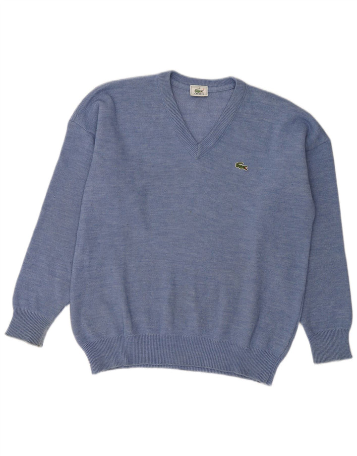 Lacoste Męski sweter z dekoltem w kształcie litery V, rozmiar 5, duży, niebieski, wełniany