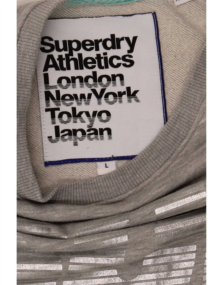 Damski sweter z grafiką Superdry UK 16, duży, szary, nakrapiany