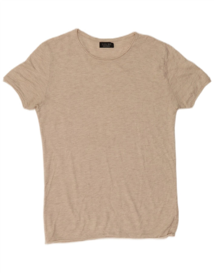 T-shirt męski Zara Top w kolorze średniego beżu nakrapianego