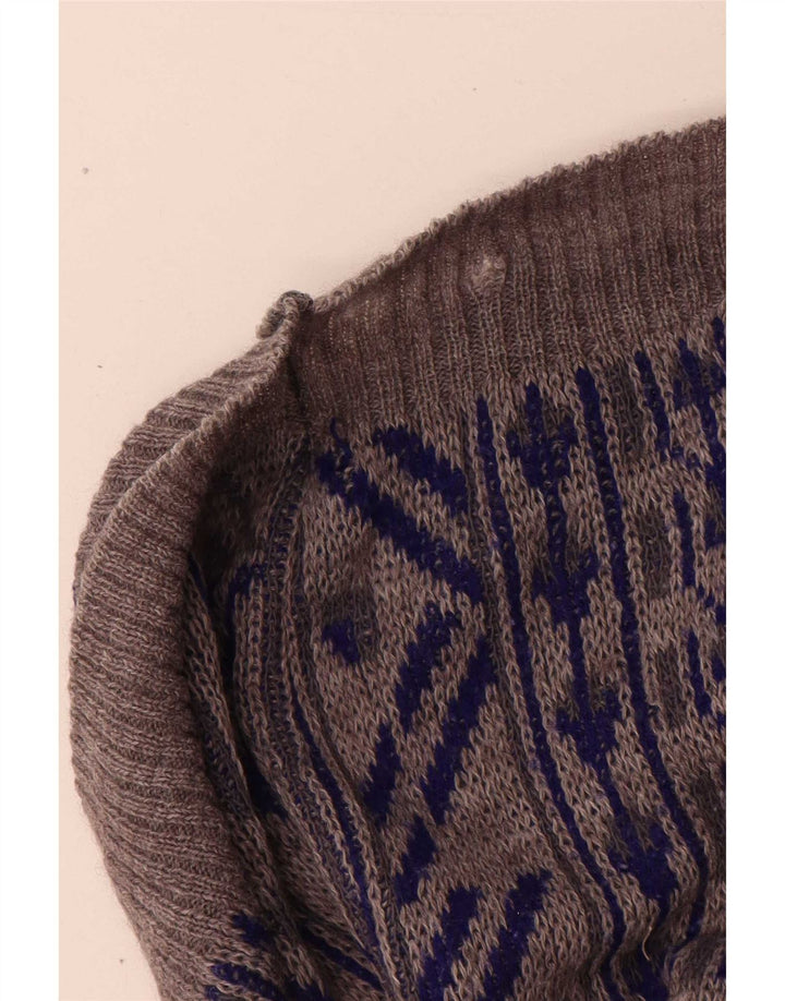 Vintage męski sweter z okrągłym dekoltem 2XL niebieski geometryczny