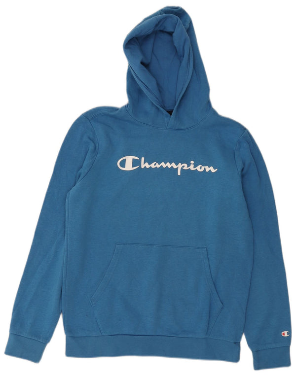 Chłopięcy sweter z kapturem CHAMPION z grafiką 13-14 lat XL, niebieski, bawełniany