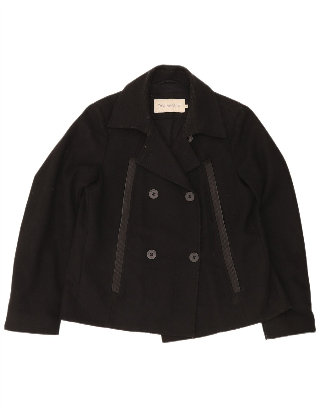 CALVIN KLEIN JEANS Damski płaszcz groszkowy UK 14 Średniej czarnej wełny