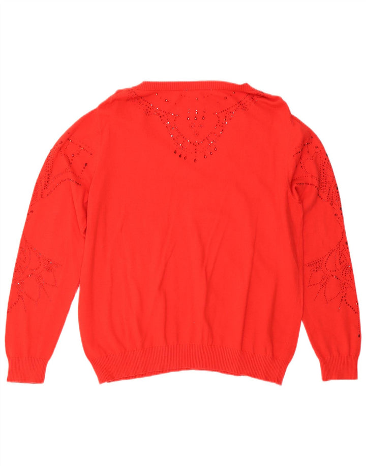 Damski sweter oversize Desigual z dekoltem w kształcie litery V, UK 10, mały czerwony
